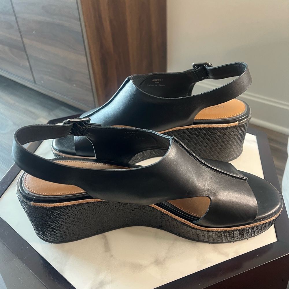 Donald Pliner Aree Black leather and woven wedge sandals 11